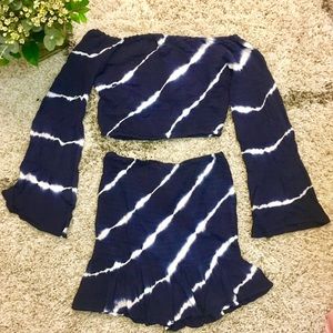 Boohoo Tie Dye Off The Shoulder Top & Skirt Set